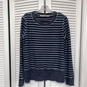Michael Stars Top White/Navy Striped Vintage-Dyed-Look Long-Sleeve OS